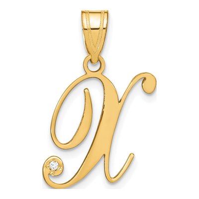 14K Yellow Gold Diamond Script Letter X Pendant