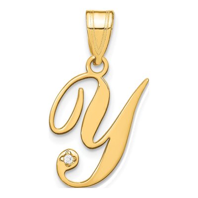 14K Yellow Gold Diamond Script Letter Y Pendant