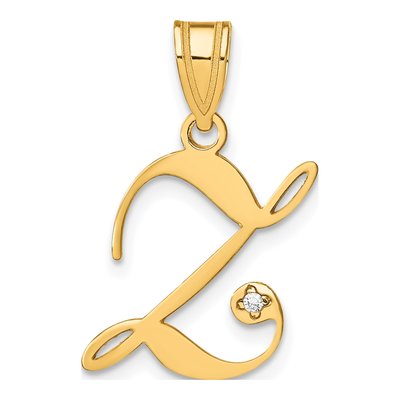 14K Yellow Gold Diamond Script Letter Z Pendant