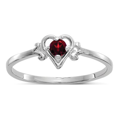 14K White Gold Garnet Heart Birthstone Ring