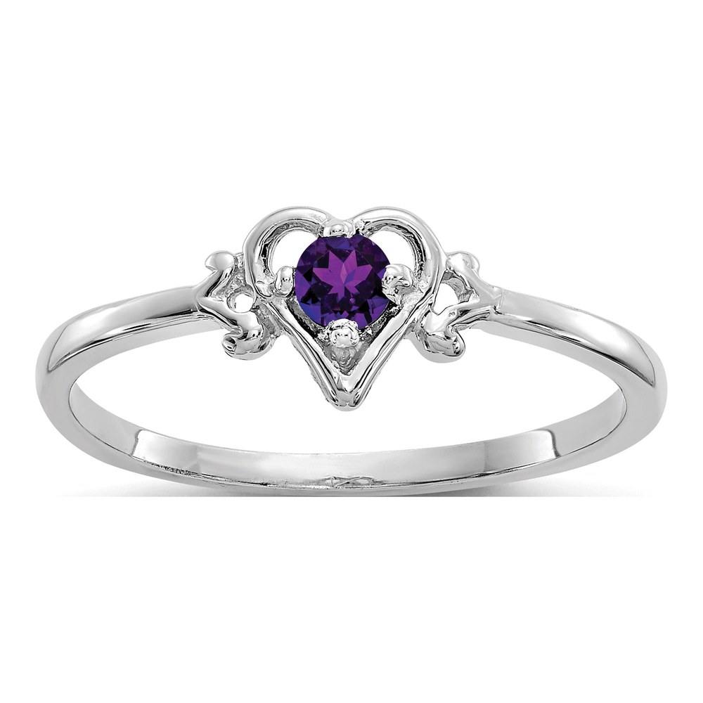 14K White Gold Amethyst Heart Ring