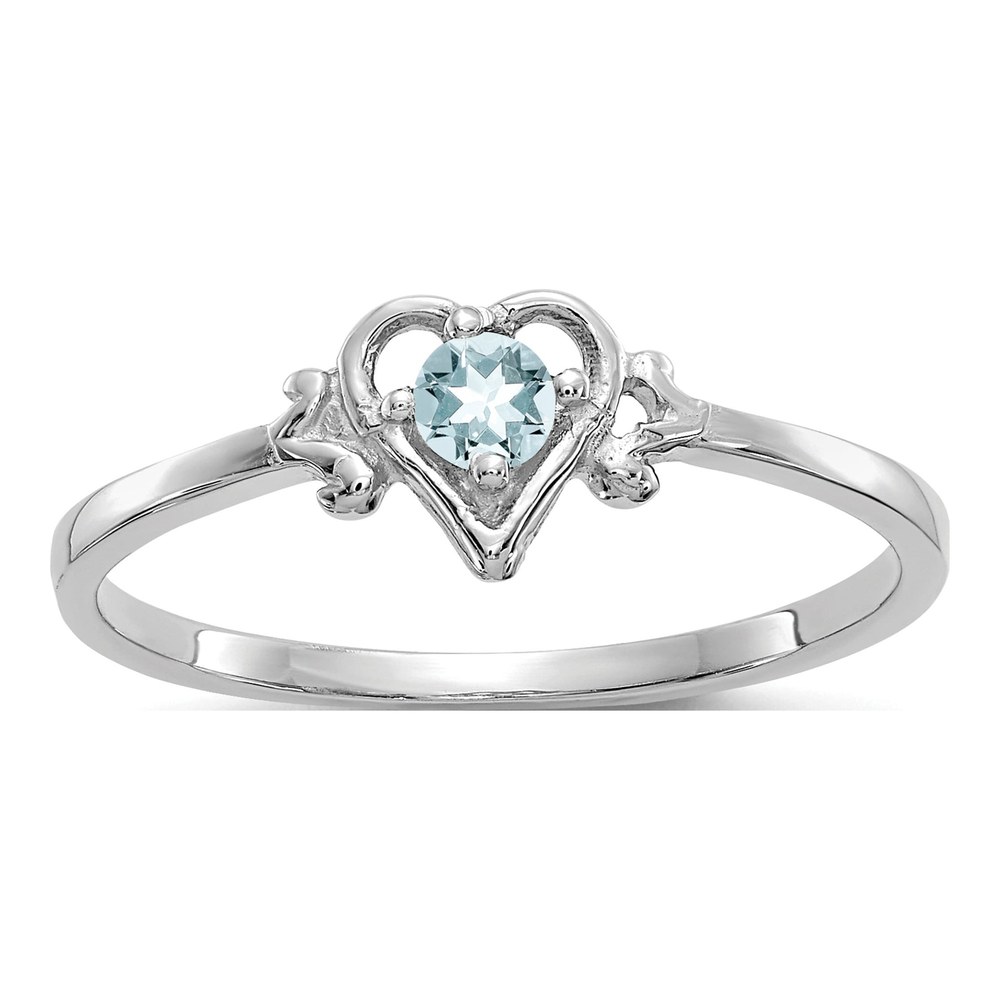 14K White Gold Aquamarine Heart Birthstone Ring