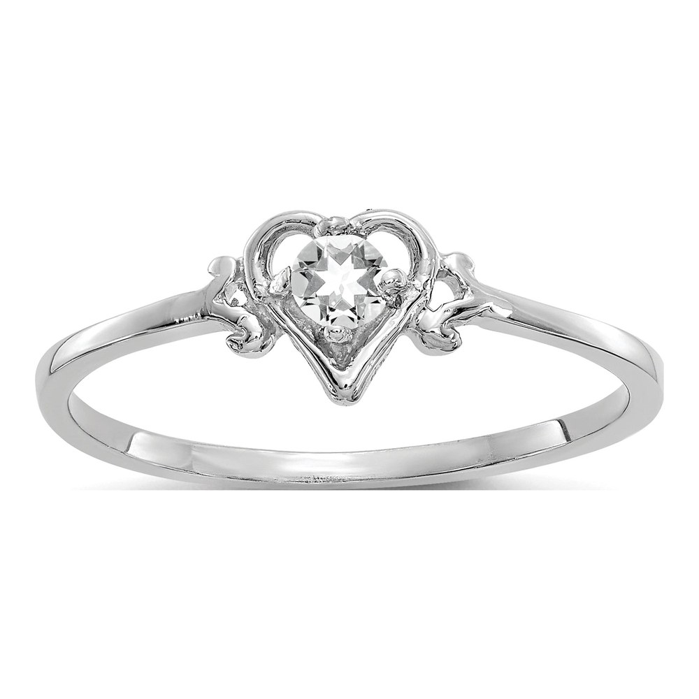 14K White Gold White Topaz Heart Birthstone Ring