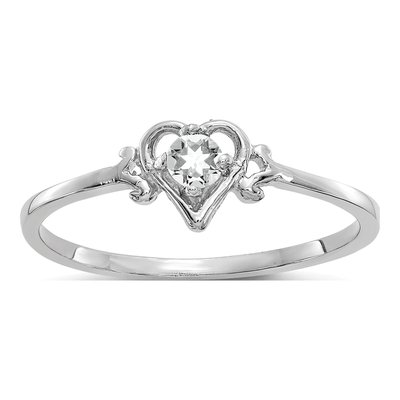 14K White Gold White Topaz Heart Birthstone Ring