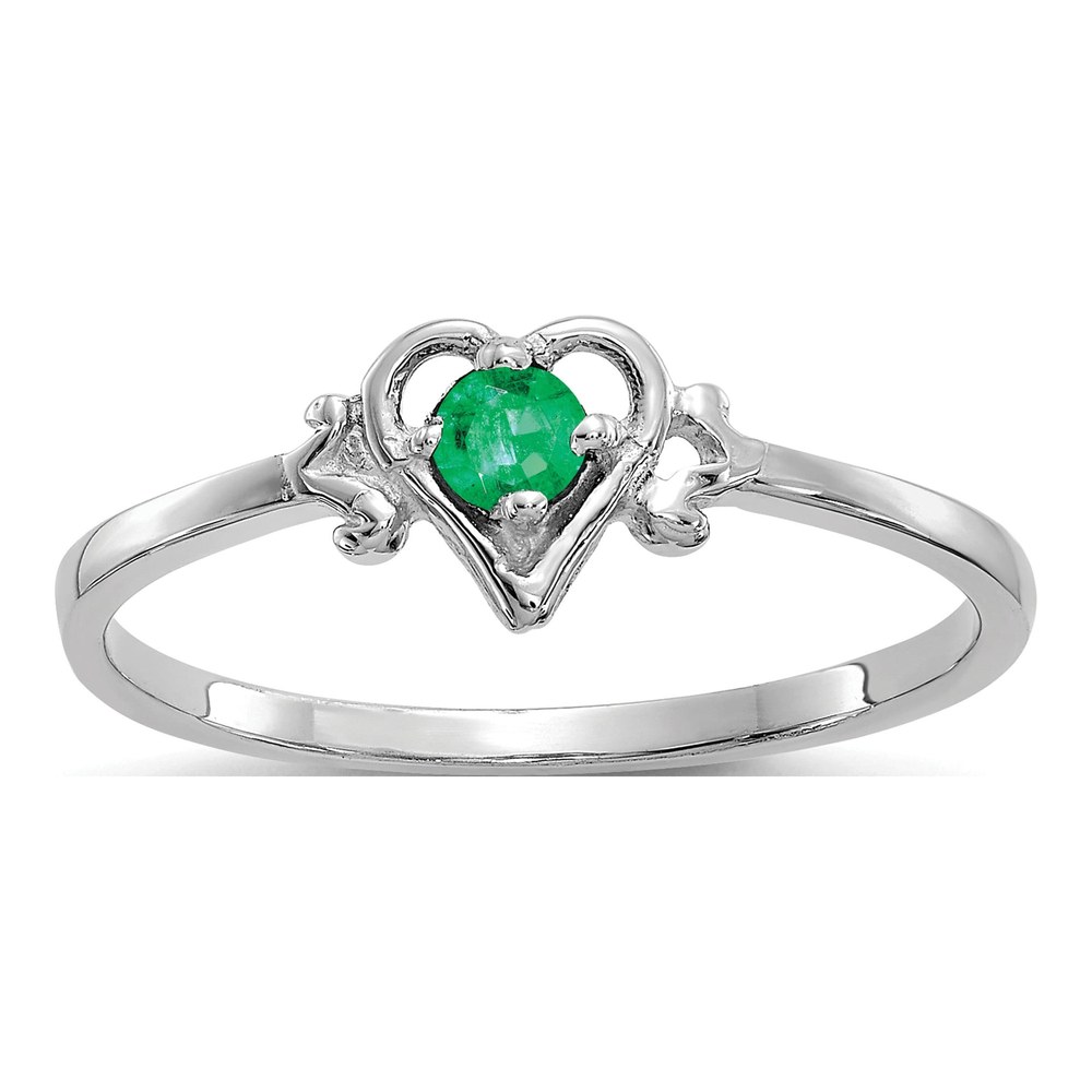 14K White Gold Emerald Heart Birthstone Ring