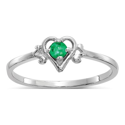14K White Gold Emerald Heart Birthstone Ring