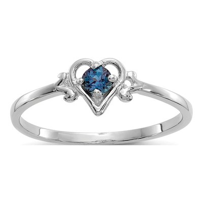 14K White Gold Lab-Created Alexandrite Birthstone Heart Ring