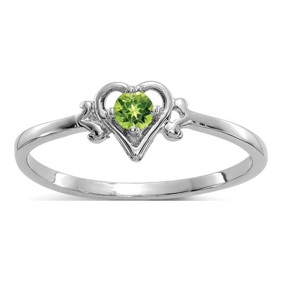 14K White Gold Peridot Heart Birthstone Ring