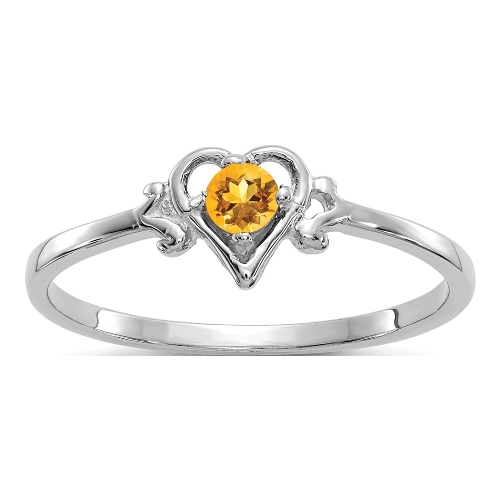 14K White Gold Citrine Heart Birthstone Ring