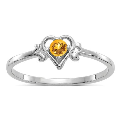 14K White Gold Citrine Heart Birthstone Ring