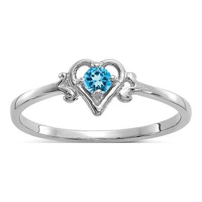 14K White Gold Swiss Blue Topaz Heart Ring