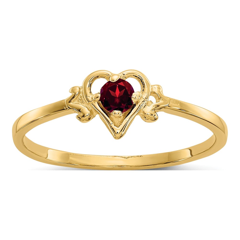 14K Yellow Gold Garnet Heart Birthstone Ring