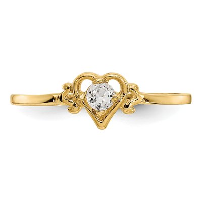 14K Yellow Gold White Topaz Heart Birthstone Ring – view 5
