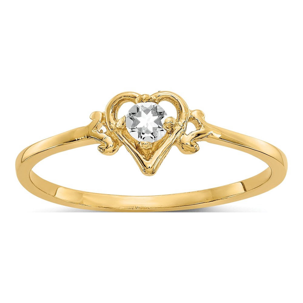 14K Yellow Gold White Topaz Heart Birthstone Ring