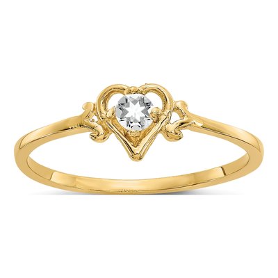 14K Yellow Gold White Topaz Heart Birthstone Ring
