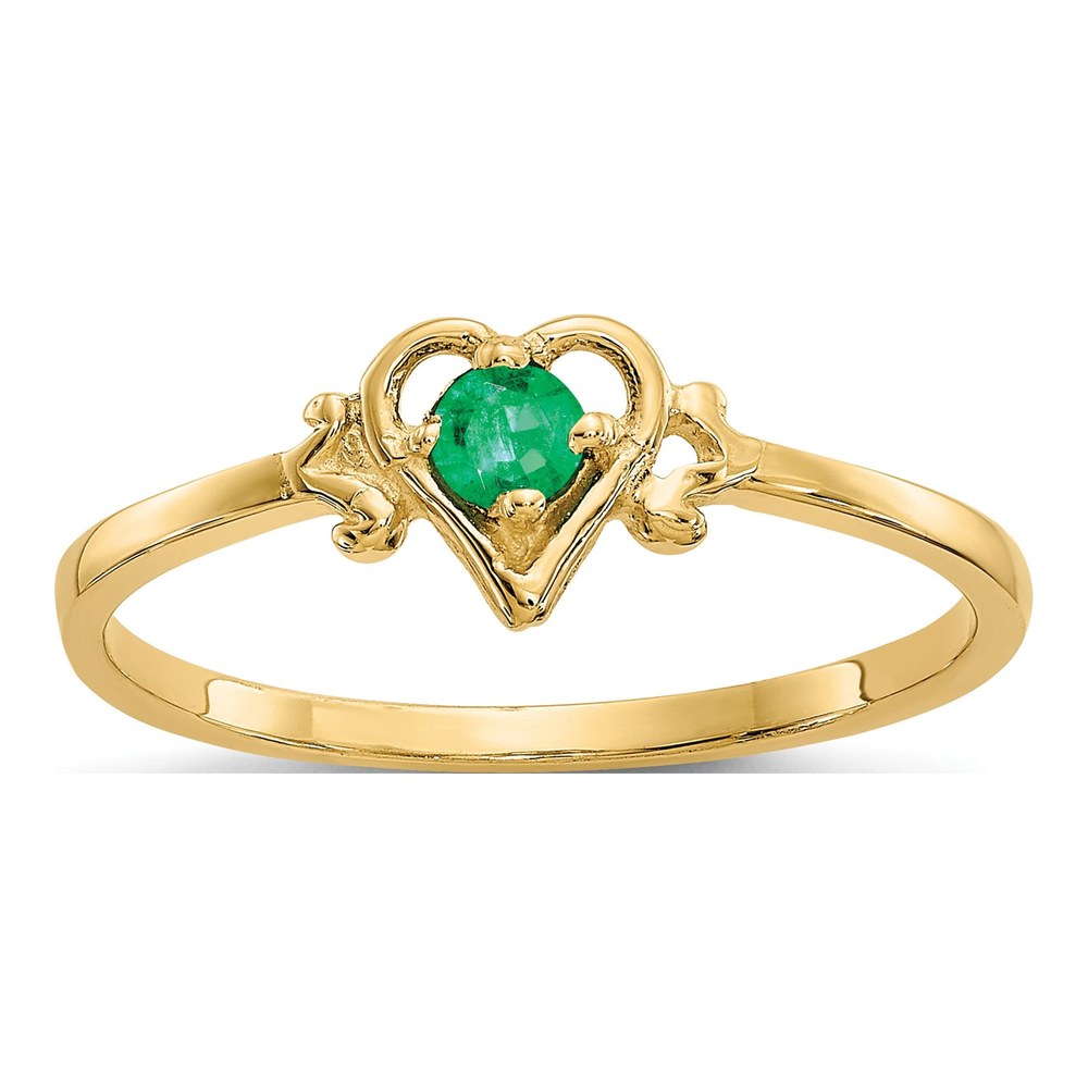 14K Yellow Gold Genuine Emerald Heart Ring