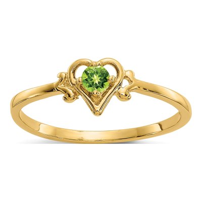 14K Yellow Gold Peridot Heart Ring
