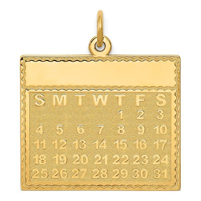 14K Yellow Gold Thursday Calendar Pendant