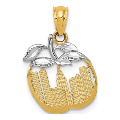 14K Yellow Gold NY Skyline Apple Cut-Out Pendant