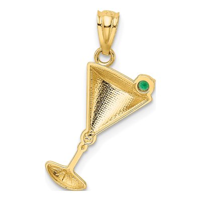 14K Yellow Gold CZ Martini Glass Olive Pendant – view 4