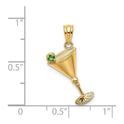 14K Yellow Gold CZ Martini Glass Olive Pendant – view 5