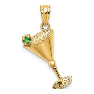 14K Yellow Gold CZ Martini Glass Olive Pendant