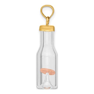 14K Yellow Gold Mini Penny Glass Bottle Pendant – view 3