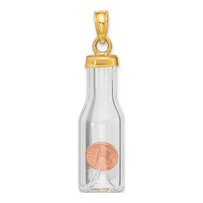 14K Yellow Gold Mini Penny Glass Bottle Pendant – view 5