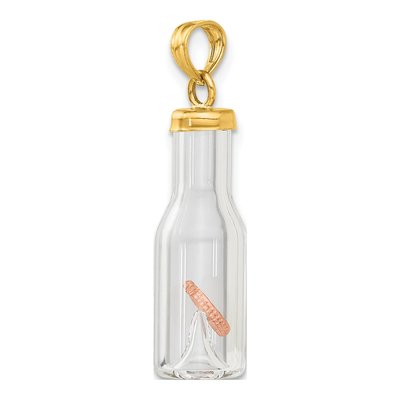 14K Yellow Gold Mini Penny Glass Bottle Pendant – view 6