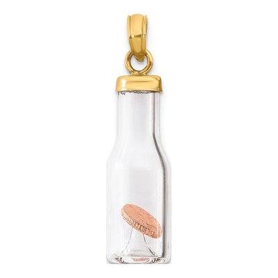 14K Yellow Gold Mini Penny Glass Bottle Pendant