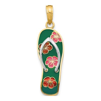 14K Yellow Gold Enameled Flip Flop Pendant
