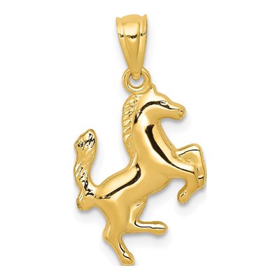 14K Yellow Gold Rearing Horse Pendant