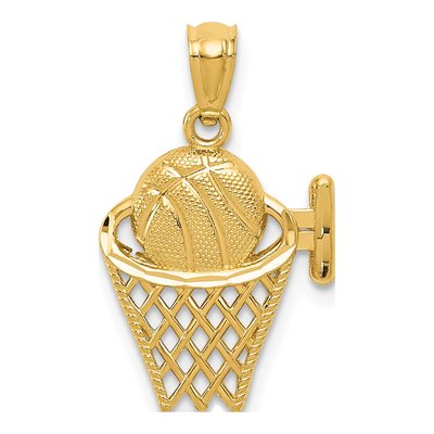 14K Yellow Gold Basketball Net Pendant