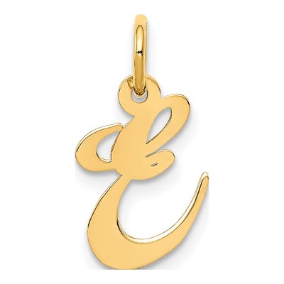 14K Yellow Gold Script Letter E Charm