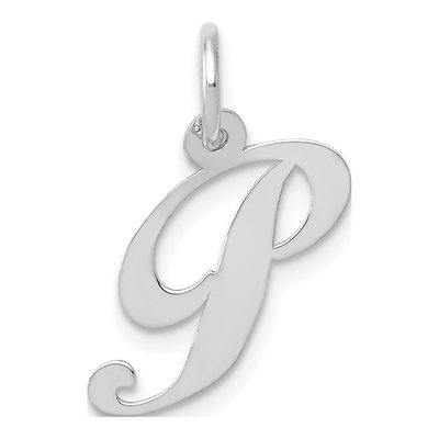 14K White Gold Small Fancy Script Letter P Charm