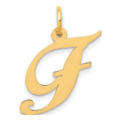 14K Yellow Gold Script Letter F Charm