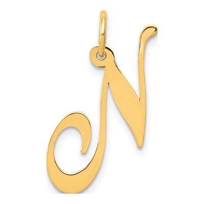 14K Yellow Gold Script Letter N Pendant