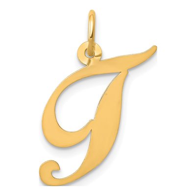 14K Yellow Gold Script Letter T Charm