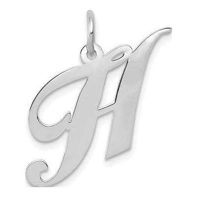 14K White Gold Medium Fancy Script Letter H Charm