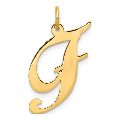 14K Yellow Gold Large Script Letter F Charm