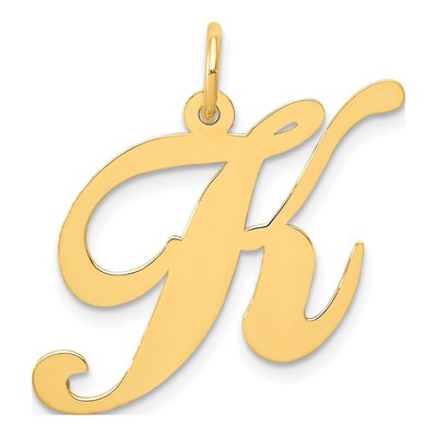 14K Yellow Gold Large Script Letter K Charm