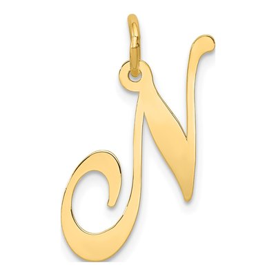 14K Yellow Gold Letter N Charm