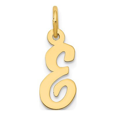 14K Yellow Gold Small Script Letter E Charm