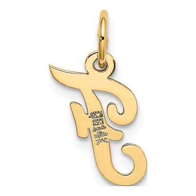 14K Yellow Gold Small Script Letter F Charm – view 4