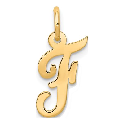 14K Yellow Gold Small Script Letter F Charm