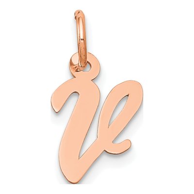 14K Rose Gold Small Script Letter V Charm