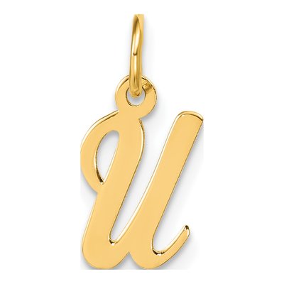 14K Yellow Gold Small Script Letter U Charm