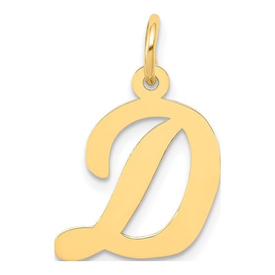 14K Yellow Gold Script Letter D Charm