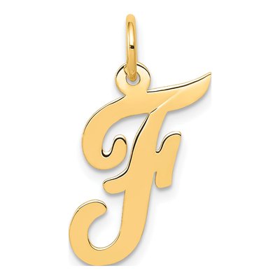 14K Yellow Gold Script Letter F Charm