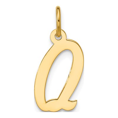 14K Yellow Gold Script Letter Q Charm